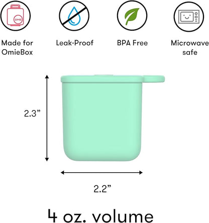 OmieBox (2 Pack) Leakproof Dips Containers to Go, Salad Dressing Container, Condiment Container with Lids - Food Safe Silicone - 4 Ounces (Blue/Mint)