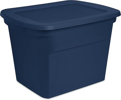 Sterilite 18 Gal Storage Tote, Stackable Bin with Lid, Plastic Container to Organize Clothes in Closet, Basement, Blue Base and Lid, 8-Pack