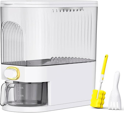 Rice Dispenser, 11Lbs-12Lbs Rice Container with Measuring Cup, Upgraded Lid Time Dials & Built-in Fresh Box Rice Container Storage for Home Kitchen Pantry Stores Rice - White Capacity 11Lbs-12Lbs