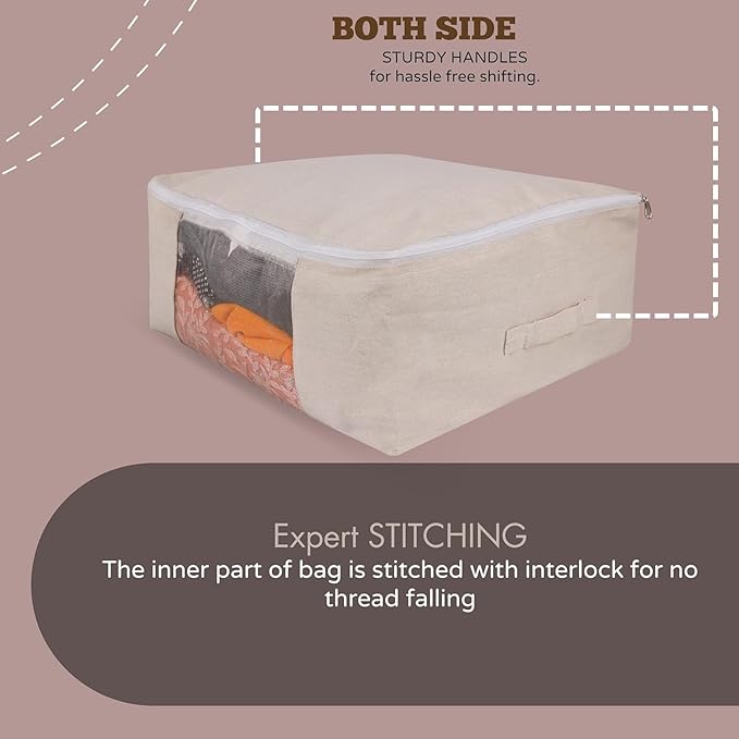 Canvas Storage Bag - Saree Covers with Zip | Canvas Saree/Garment Storage Bag for Dresses, Sarees, Lehengas, Clothes (CANVAS STORAGE BAG L-PACK OF 5, 15 × 13 × 9 Inches PACK OF 5)