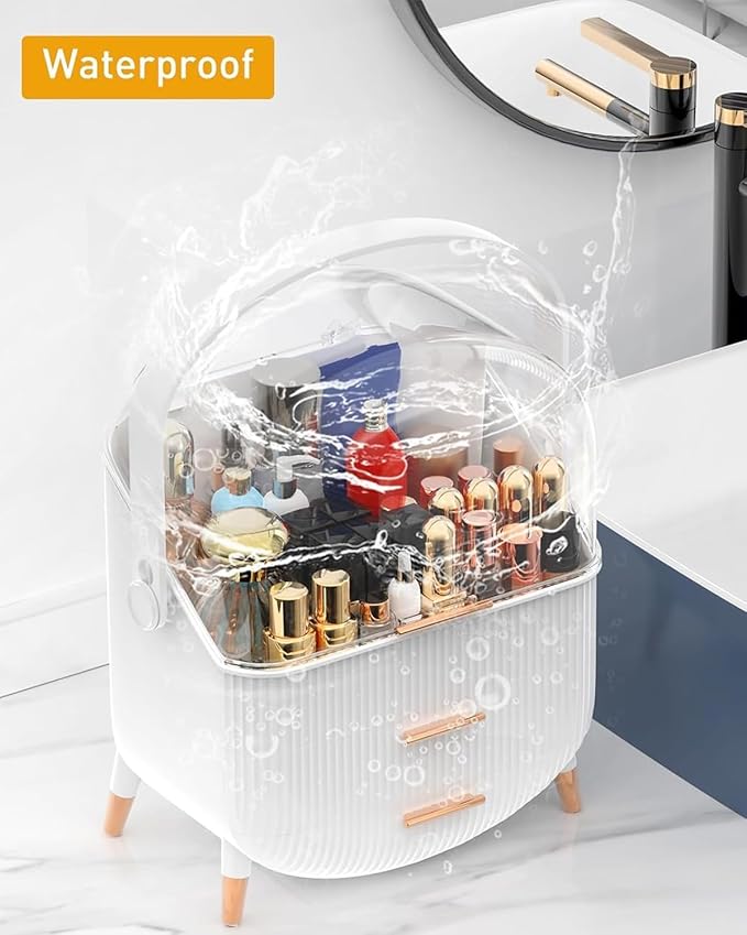 Makeup Organizer with Drawers & Lid - Portable Large Cosmetic Storage Case for Vanity Countertop, Travel, Gift for Women, Girls, 11"×7"×15", White