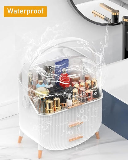 Makeup Organizer with Drawers & Lid - Portable Large Cosmetic Storage Case for Vanity Countertop, Travel, Gift for Women, Girls, 11"×7"×15", White