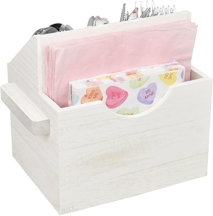 Ikee Design Wooden Utensil Caddy with Handles, Silverware Caddy, Silverware Holder for Countertop,Party,Camping and Kitchen, Silverware Organizer, Picnic Cutlery Holders, White Color