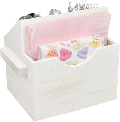 Ikee Design Wooden Utensil Caddy with Handles, Silverware Caddy, Silverware Holder for Countertop,Party,Camping and Kitchen, Silverware Organizer, Picnic Cutlery Holders, White Color