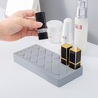 Silicone Lipstick Holder 18+6 Slots, Cosmetic Organizer Stand Square Makeup Display Case for Brush Lip Eye Stick Nail Polish Brushes Eyebrow, Premium Cosmetic Organizer-Grey
