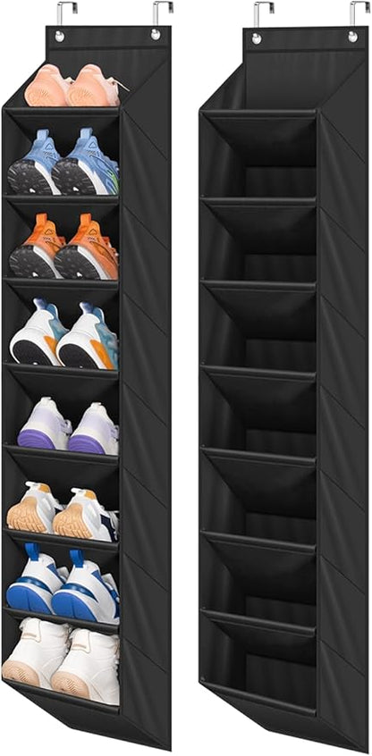 SLEEPING LAMB 2 Pack Narrow Over The Door Shoe Organizer with 8 Large Deep Pockets, Hanging Shoe Rack for Closet Door Storage for Boots, Sneakers (Black)