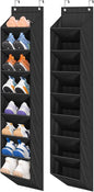 SLEEPING LAMB 2 Pack Narrow Over The Door Shoe Organizer with 8 Large Deep Pockets, Hanging Shoe Rack for Closet Door Storage for Boots, Sneakers (Black)
