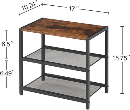 3-Tier Wooden Shoe Rack with Metal Mesh Shelves - for Entryway, Closet, Hallway & Bedroom Holds 6 Pairs, Ideal for Storage or Display