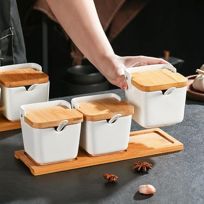 Ceramic Seasoning Jars Spice Containers with Lids, Flip Top Condiment Spice Food Storage Containers - Perfect Sugar Bowl, for Bowl, Chili, Spices, 9.4 Ounces, Set of 3 Jars, for Kitchen, Counter