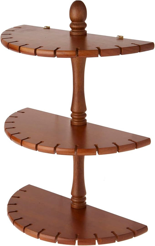 Bard's Curved Brown Wood Wall Mountable 36 Spoon Rack, 3 Shelves, 17" H x 11.25" W x 5.5" D