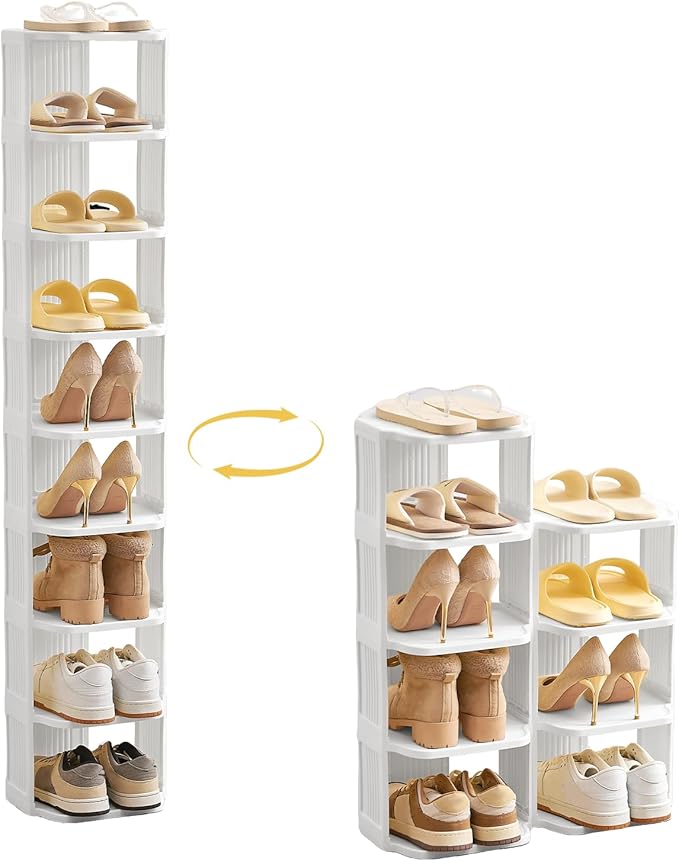 UFORU Vertical Shoe Rack, 9-Tier Plastic Stackable Storage Shelf for Small Closets and Narrow Spaces, Compact Free Standing Shoe Racks for Entryway Bedroom Dormitory