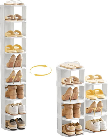 UFORU Vertical Shoe Rack, 9-Tier Plastic Stackable Storage Shelf for Small Closets and Narrow Spaces, Compact Free Standing Shoe Racks for Entryway Bedroom Dormitory