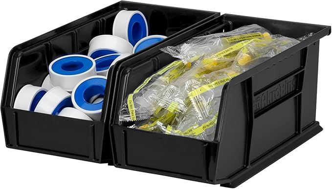 Akro-Mils 30230 AkroBins Plastic Storage Bins, Space-Saving Stackable Bins for Garage, Pantry, Craft Organization, 11" x 5" x 5", Black, 12-Pack