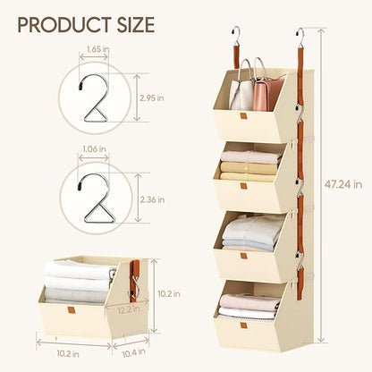 Homsorout Hanging Closet Organizer 4 Tier - Clothes Hanging Shelves, Space-Saving Closet System, Fabric Storage Bins Bedroom Organization, Collapsible Baskets for Home, Dorm, Rv, Beige, 8 Pack