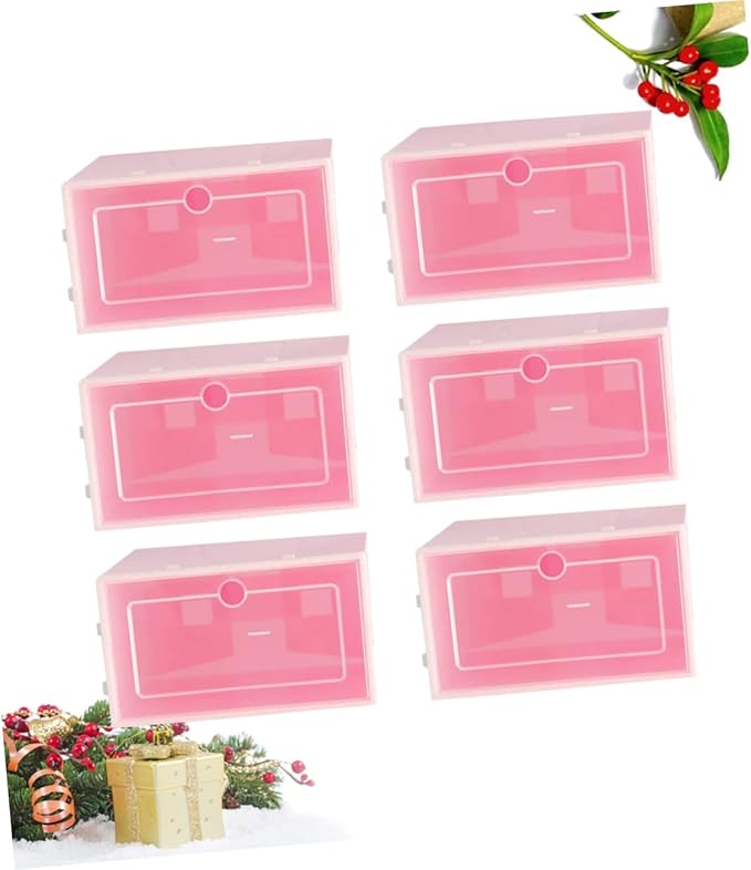 ABOOFAN 6PCS Transparent Stackable Shoes Storage Boxes with Thickened Plastic Small S Pink Shoe Containers for Closet Entryway Under Bed Organizer and Space Saving