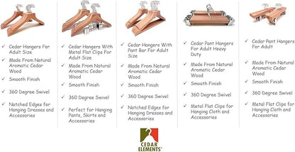 Cedar Elements Flat Top Cedar Hangers – French Style 12 Pack for Adult Size (no Pant bar)