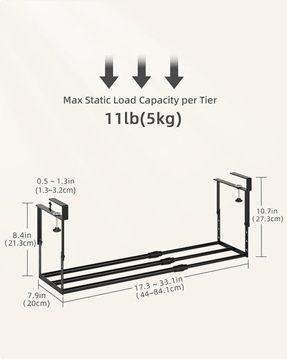 2 Pack Expandable Shoe Rack Organizer for Cabinet, Adjustable Hanging Under Shelf Storage, Sturdy Round Tube Design, Space Saving Shoe Shelf for Closet, Entryway, Laundry Room, Black