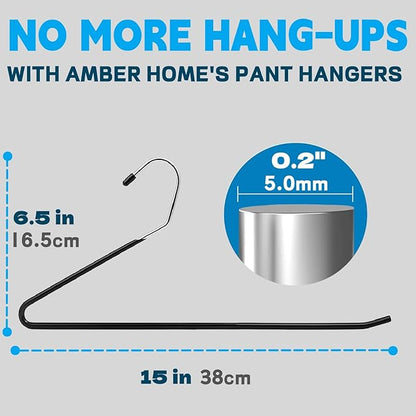 Amber Home 20 Pack Black Metal Pants Hangers, 15" Non-Slip Open Ended Jeans & Trousers Hangers, Space Saving Slacks Hangers for Closet