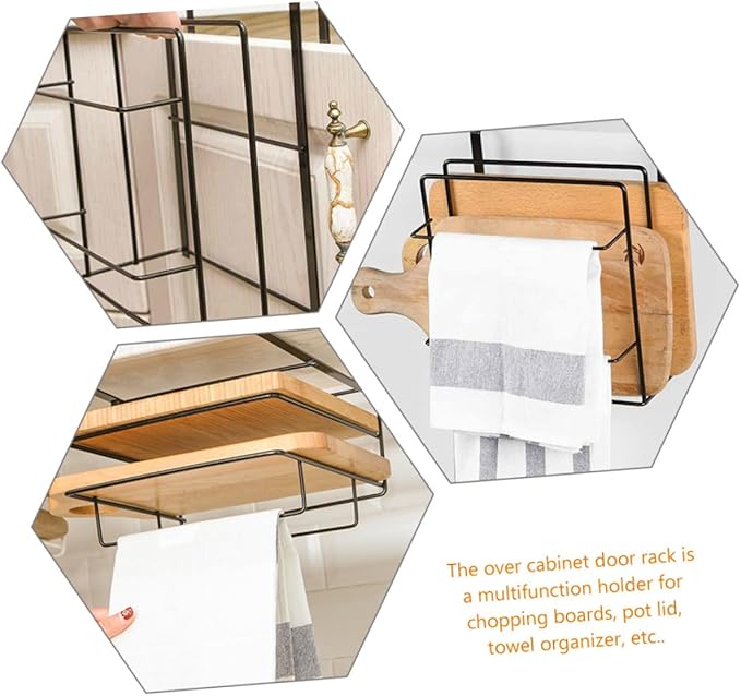 PRETYZOOM 2Pcs Over Cabinet Door Organizer Set No Drill Towel Rack for Kitchen Storage Iron Material Space Saving Design for Cabinets and Pantries