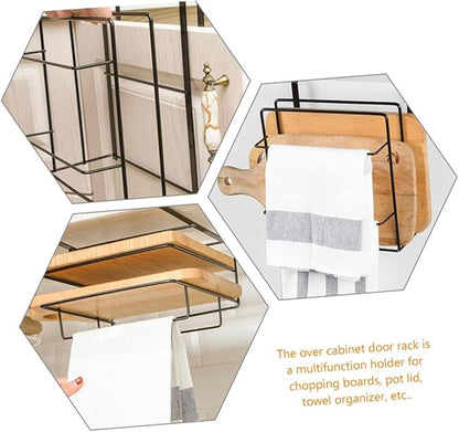 PRETYZOOM 2Pcs Over Cabinet Door Organizer Set No Drill Towel Rack for Kitchen Storage Iron Material Space Saving Design for Cabinets and Pantries