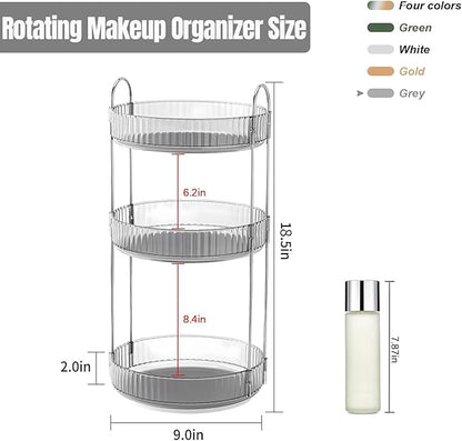 360 Rotating Makeup Organizer for Vanity, Bathroom Countertop Spinning Perfume Organizer, High-Capacity Cosmetic and Skincare Dresser Make Up Holder Rack (3 Tiers, Grey)