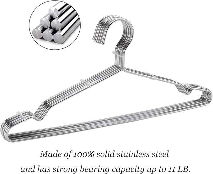 10 Pack Stainless Steel 15.75 Inches Clothes Hangers - Strong Heavy Duty, Ultra Thin Space Saving, Durable Slim Sleek Silver
