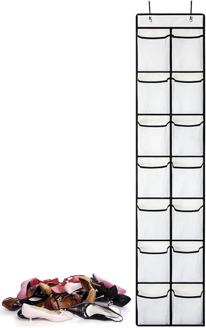 12-Compartment Rear Door Storage Bag White Behind The Door Storage Bag with 12 Compartments for Storing Sundries, Shoes and so on, White Color
