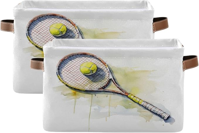 Large Storage Basket Tennis Ball Storage Bin Cube Canvas Fabric Organizer Handles Collapsible for Clothes Toys Bedroom Decorative