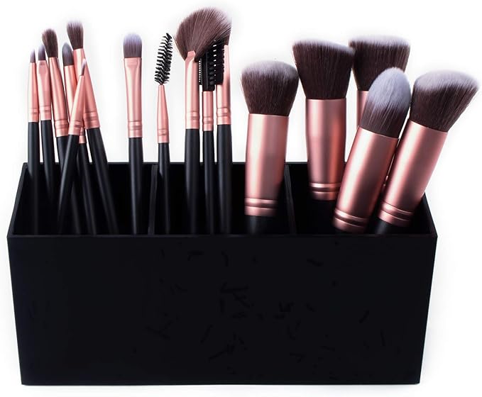 Super Z Outlet Cosmetic Makeup Organizer for Lipstick, Eyeliner Brushes, Lip Pencil Display Rack 3 Slot Vanity Top Holder (Black Gold)