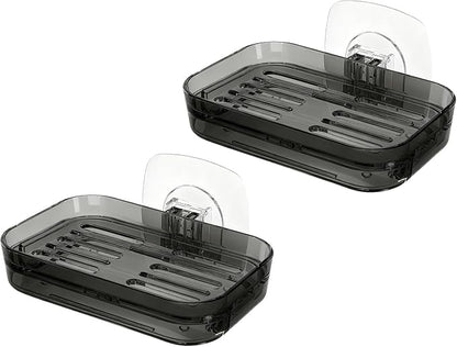 Soap Dish for Shower Transparent Gray Soap Holder with Self-Draining Design No Drilling Required Strong Fixation for RV Bathroom and Kitchen Easy to Clean and Space Saving（2 Pack）