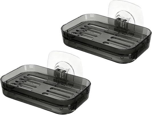 Soap Dish for Shower Transparent Gray Soap Holder with Self-Draining Design No Drilling Required Strong Fixation for RV Bathroom and Kitchen Easy to Clean and Space Saving（2 Pack）