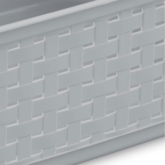 Sterilite Short Plastic Weave Storage Basket, Bin Organization for Countertops, Tabletops and Shelves for Crafts, Jewelry, Gray, 12-Pack