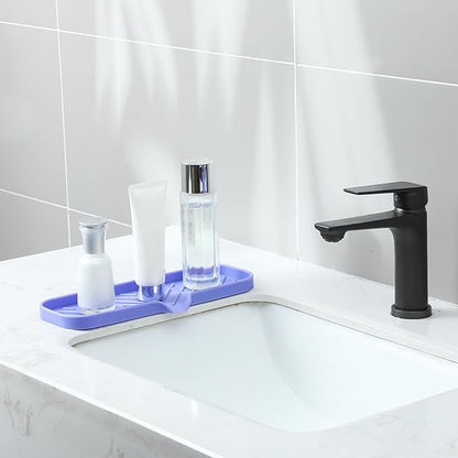 MicoYang Silicone Bathroom Soap Dishes with Drain Spout-Bathroom and Kitchen Sink Organizer,Sponge Holder,Dish Soap Tray,Perfect for Dispenser,Scrubber,Bottle on Sink or Counter-Light Purple 12"×4"