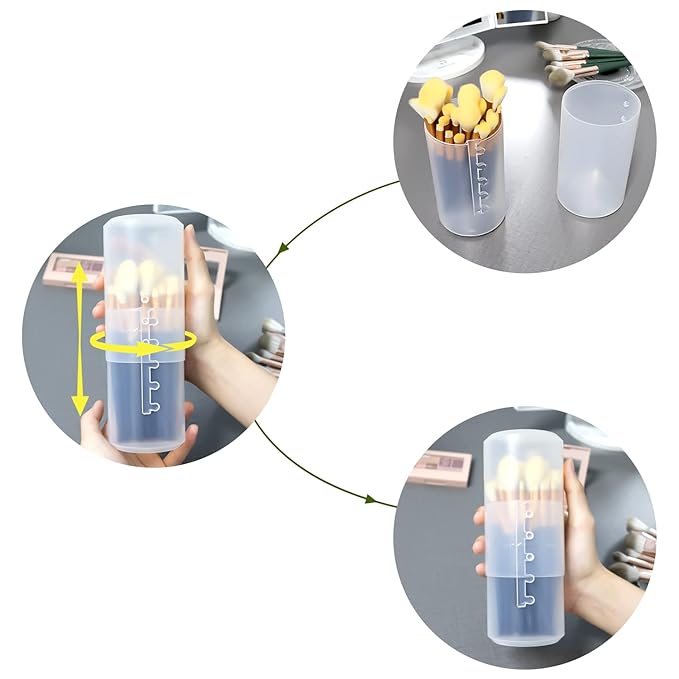 OCHEAL Makeup Brush Holders, 3 Pack of Makeup Brush Organizer Travel Case Retractable Plastic Travel Makeup Brushes Holder for Vanity Makeup Artist Brushes Storage Cup