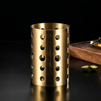 Stainless Steel Utensil Holder, Gold Utensil Holder, Metal Drying with Drain Holes, Chopstick Holder for Kitchen Counter Cooking Countertop