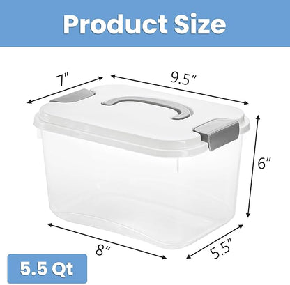 Elsjoy 8 Pack 5.5 Quart Plastic Storage Bins with Lid and Handle, Clear Latch Storage Box Stackable Organizing Bins, Lidded Storage Container for Home, Office