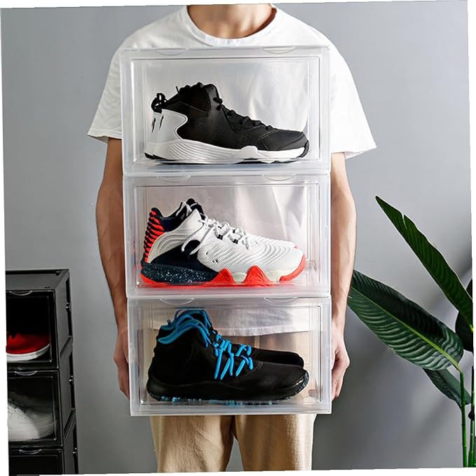 Ciieeo Transparent Dustproof Shoe Storage Box Stackable Organizer for Home Use Container with Buckle Closure for Sneakers Accessories More
