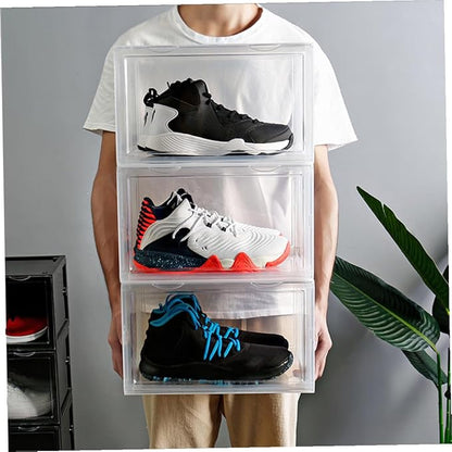 Ciieeo Transparent Dustproof Shoe Storage Box Stackable Organizer for Home Use Container with Buckle Closure for Sneakers Accessories More
