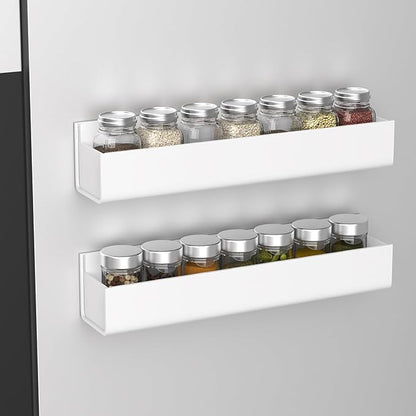 PMMASTO Adhesive Acrylic Spice Rack Organizer for Wall with Nano Double Sided Tape, Spice Shelf Organization for Kitchen Cabinet Door/Pantry Door, Wall Mount Seasoning Rack (White-2 Pack)