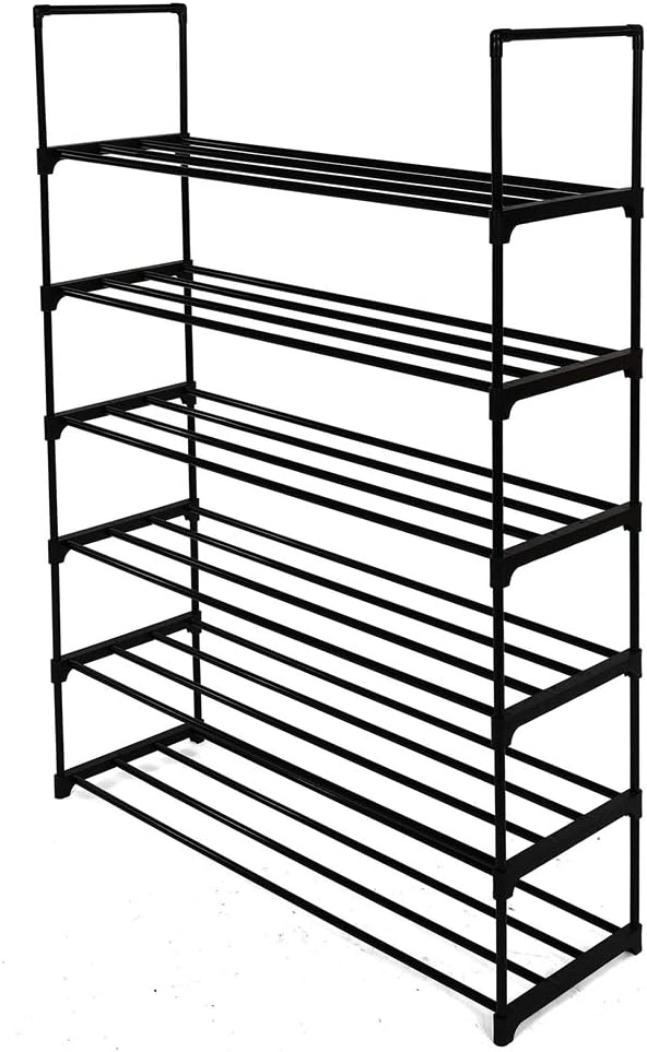 6 Tiers Shoe Rack Shoe Tower Shelf Storage Organizer for Entryway, Shoe Organizer for Hallway Closet, Free Standing Shoe Racks for Indoor Outdoor Living Room (Black-6 Tiers)