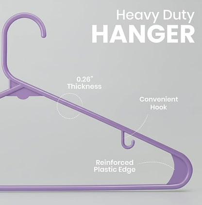Utopia Home Plastic Hangers 50 Pack - Clothes Hanger with Hooks - Durable & Space Saving Coat Hanger - Heavy Duty Purple Hangers - Skirt Hangers