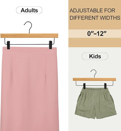 TOPIA HANGER Pants Hangers 20 Pack, Bamboo Clothes Hangers with Black Clips and Rotatable Hook, Durable Natural Wooden Hangers for Skirts, Pants, Jeans, Shorts - CTS06