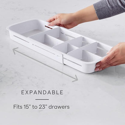 YouCopia DrawerFit Sliding Drawer Tray with Adjustable Dividers, Expandable Kitchen Storage Organizer, Speckled White