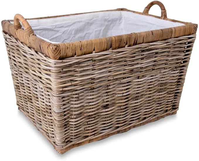 The Basket Lady Lift-Off Lid Wicker Storage Basket, Medium, 20 in L x 15 in W x 14 in H, Serene Grey…