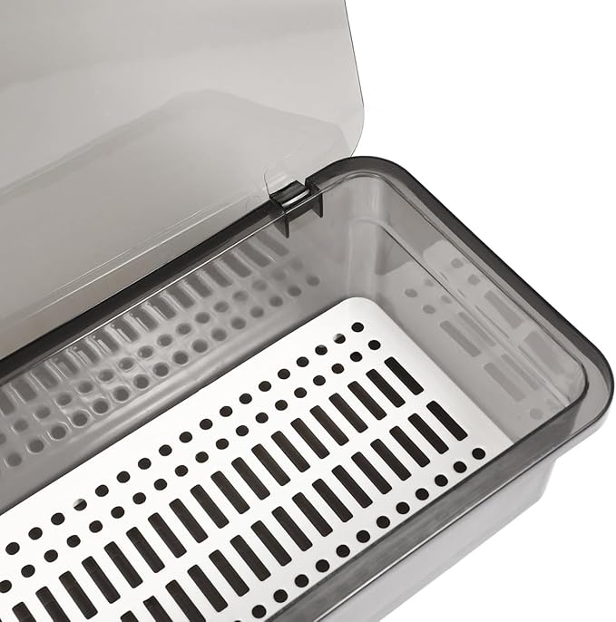 Cabilock 3 Pcs Silverware Organizer with Lid, Flatware Trays for Kitchen Drawer and Countertop Storage Container Utensil Holder with Drain Board 10.62X4.52X2.63In Covered Cutlery Box for Spoons Forks