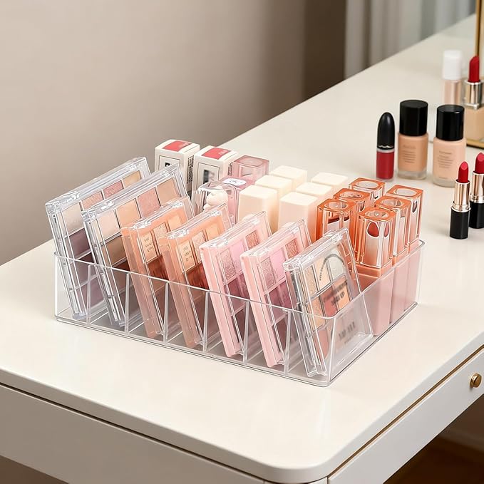 Makeup Organizer for Eyeshadow Palette and Lipstick Organizer, 7 Section Divided Makeup Palette Organizer for Lipstick Highlighter, Skincare Cosmetic Display Cases for Bathroom