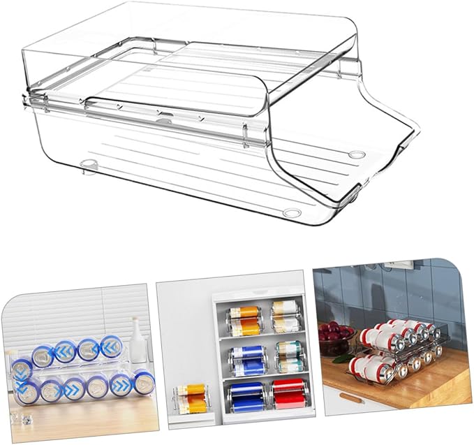 VALICLUD Transparent Beverage Can Dispenser for Refrigerator Space-saving Fridge Soda Organizer with Automatic Rolling Large Capacity Storage Rack for Kitchen Pantry and Freezer