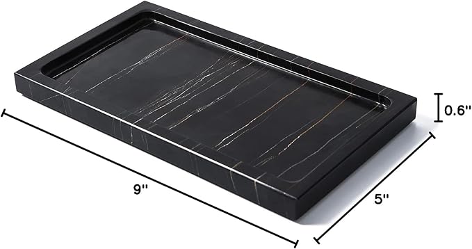 JIMEI Natural Real Marble Bathroom Vanity Tray Countertop 9'' Makeup Organizer for Dresser, Guest Towel Holder Tray Napkin Holder for Bathroom (Black)