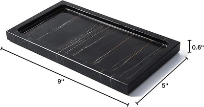 JIMEI Natural Real Marble Bathroom Vanity Tray Countertop 9'' Makeup Organizer for Dresser, Guest Towel Holder Tray Napkin Holder for Bathroom (Black)