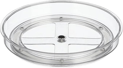 mDesign Lazy Susan Turntable Plastic Spinner for Kitchen/Bathroom, Pantry, Fridge, Cupboards, or Counter Organizing, Fully Rotating Organizer for Food, 9" Round - Lumiere Collection - Clear